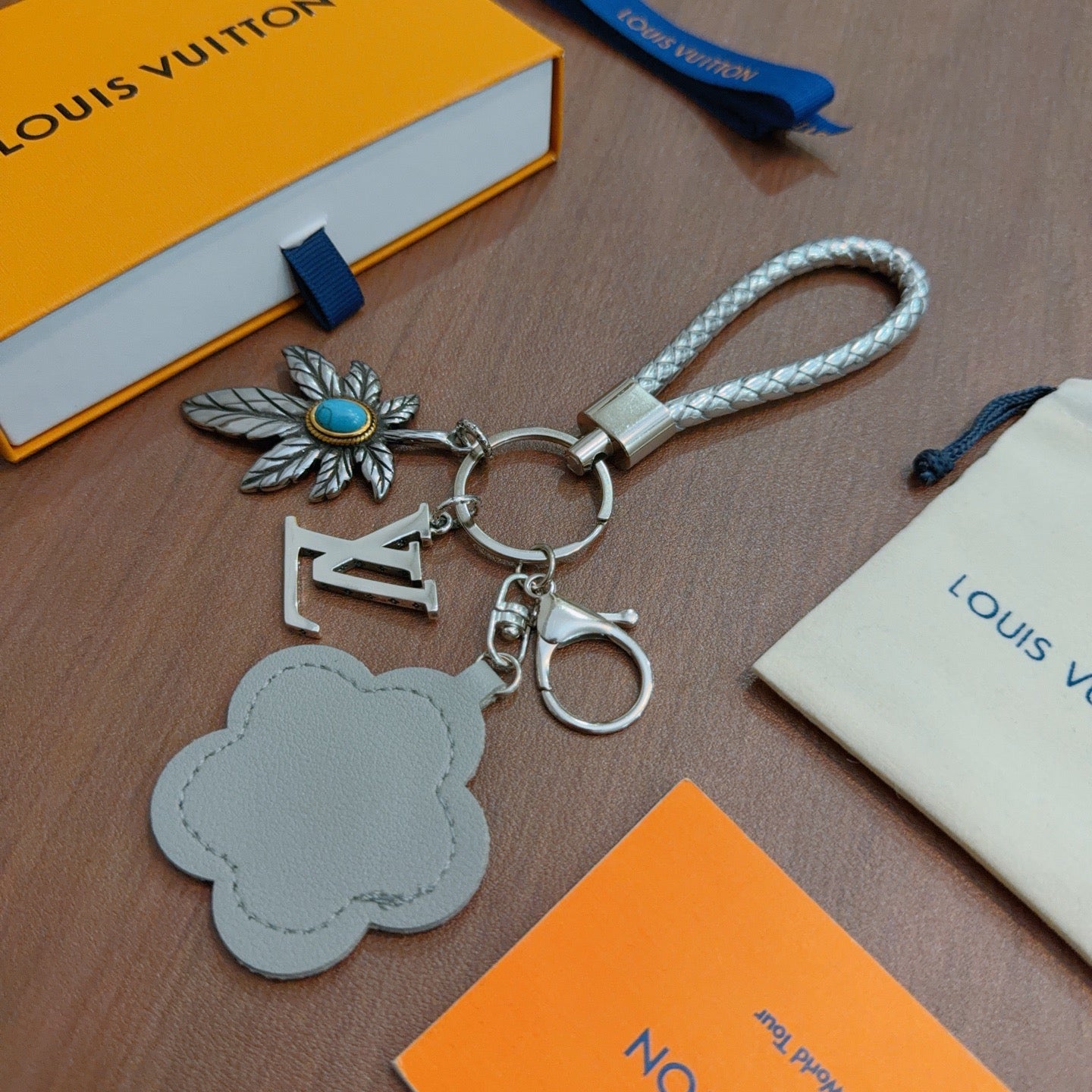 LV Gray Flower Charm With Silver Logo