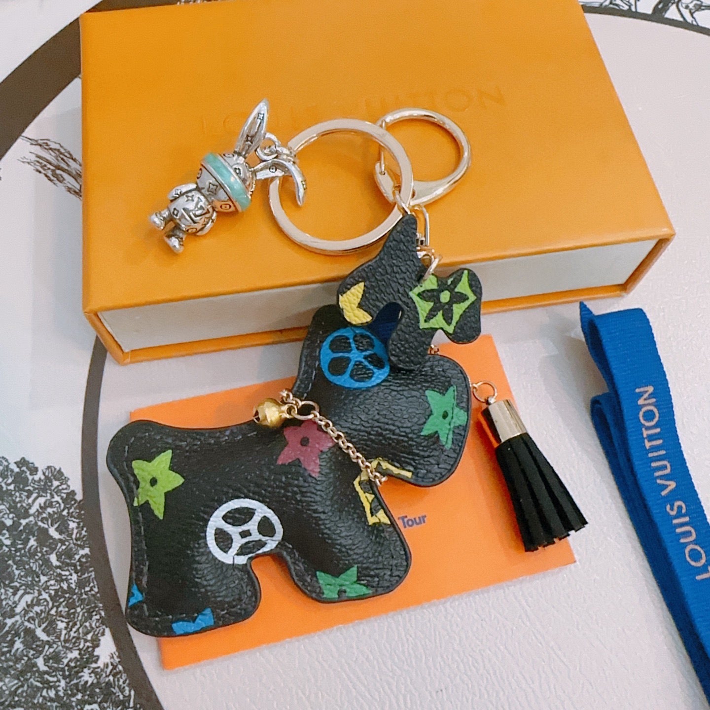 LV Black Dog-Shaped Bag Charm