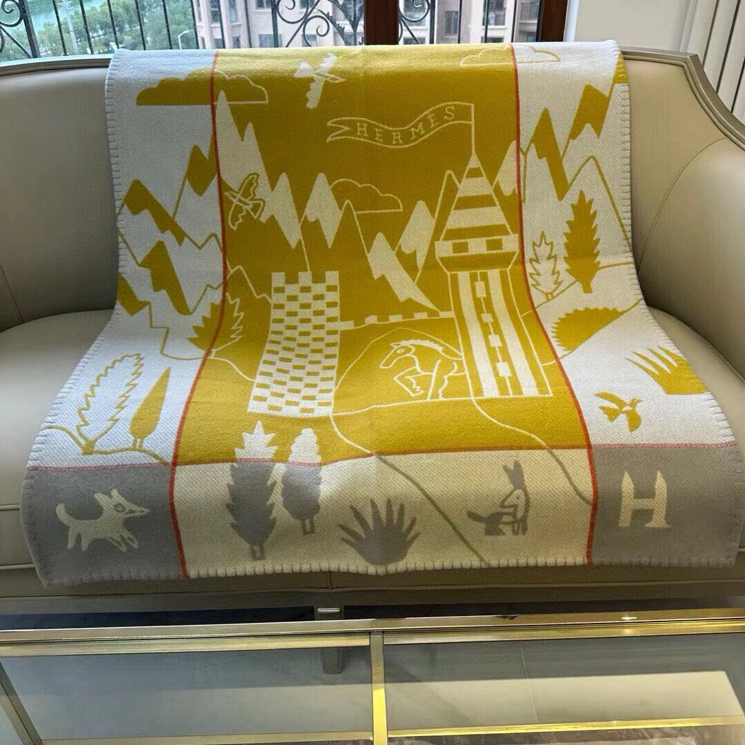 HM Avalon Epopee Blanket Yellow Gray Cashmere Wool 524201