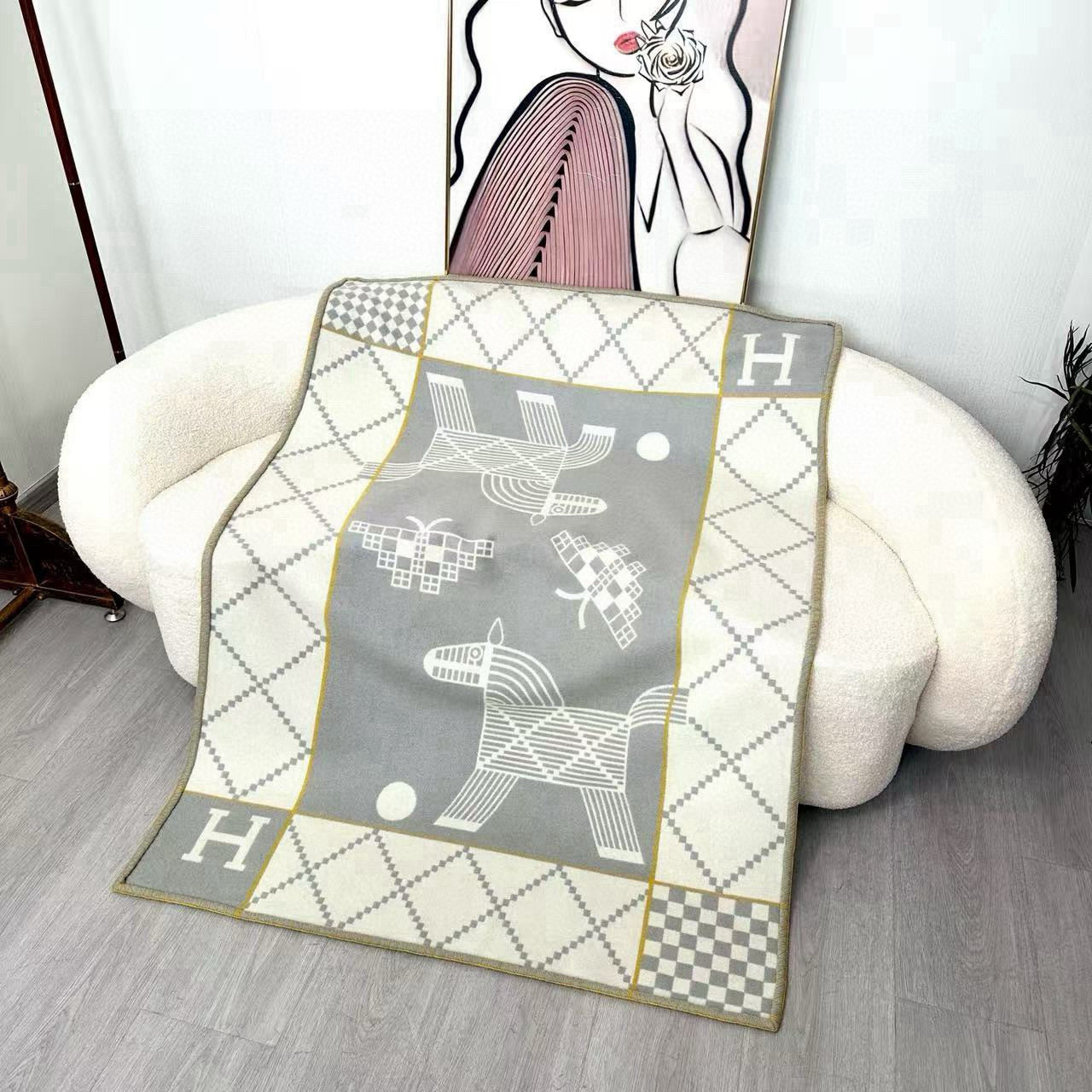 HM Avalon Blanket Gray Mix Cream Cashmere Wool 875778