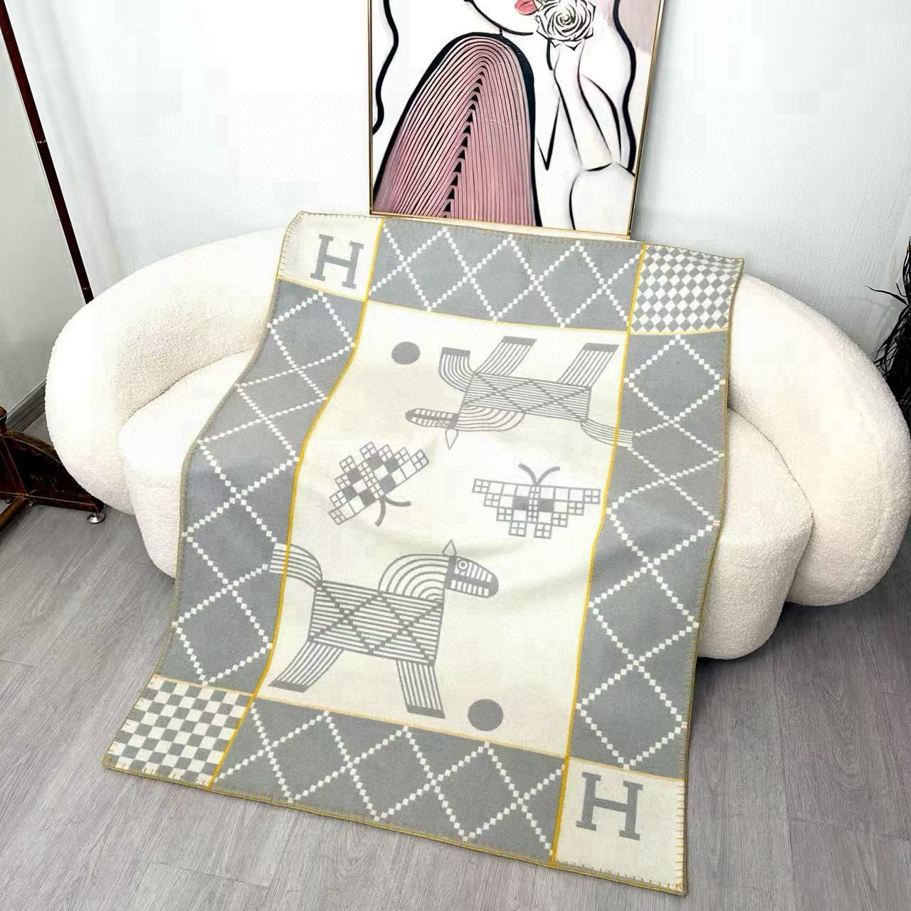 HM Avalon Blanket Gray Mix Cream Cashmere Wool 875778