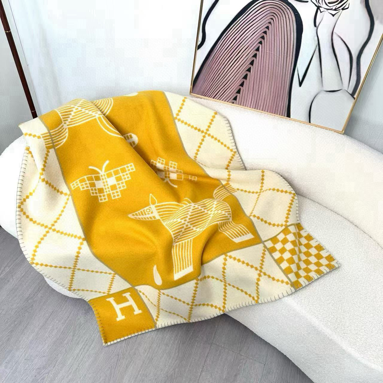 HM Avalon Blanket Yellow Mix Cream Cashmere Wool 875779