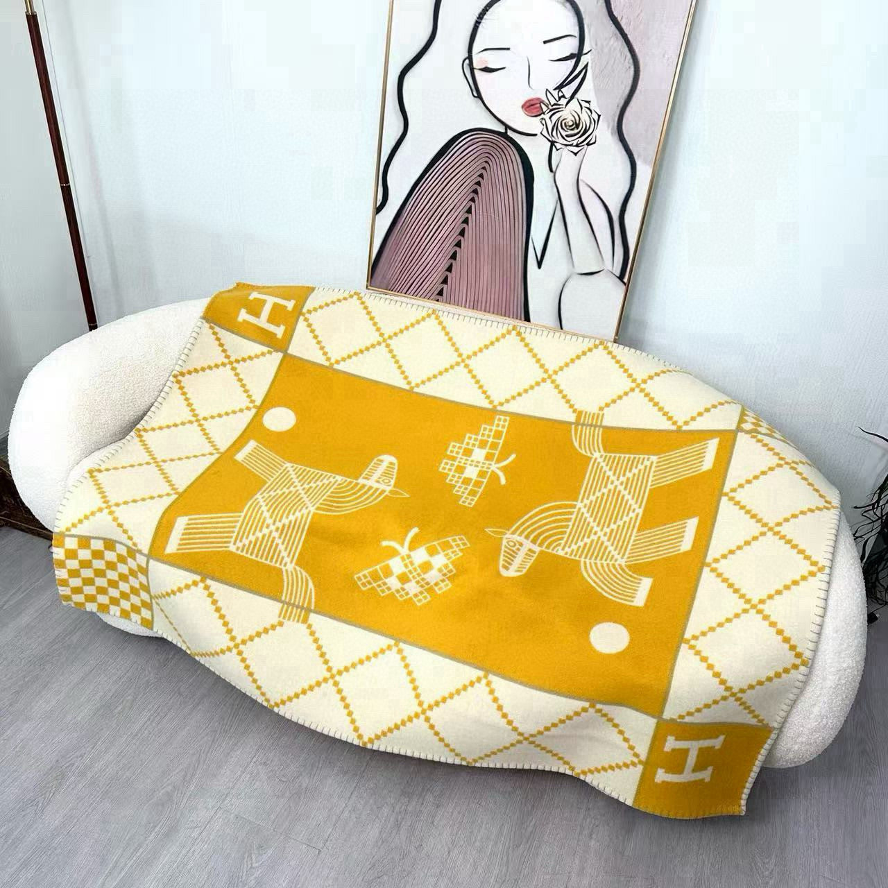 HM Avalon Blanket Yellow Mix Cream Cashmere Wool 875779