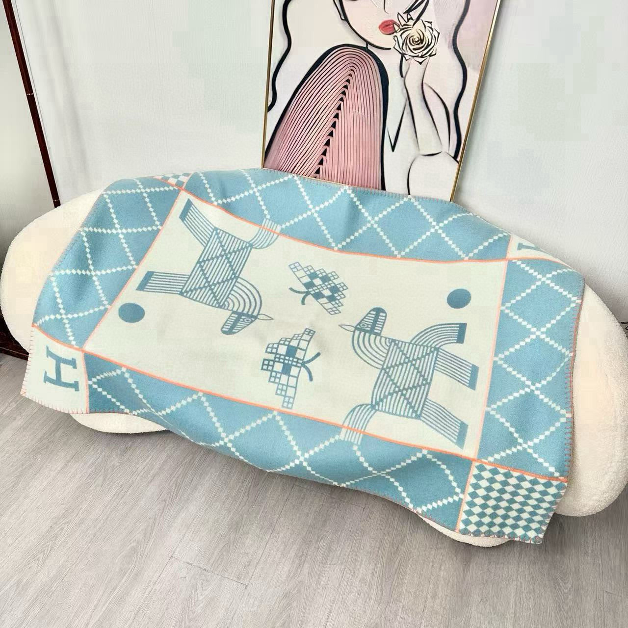 HM Avalon Blanket Clould Blue Mix Cream Cashmere Wool 875780