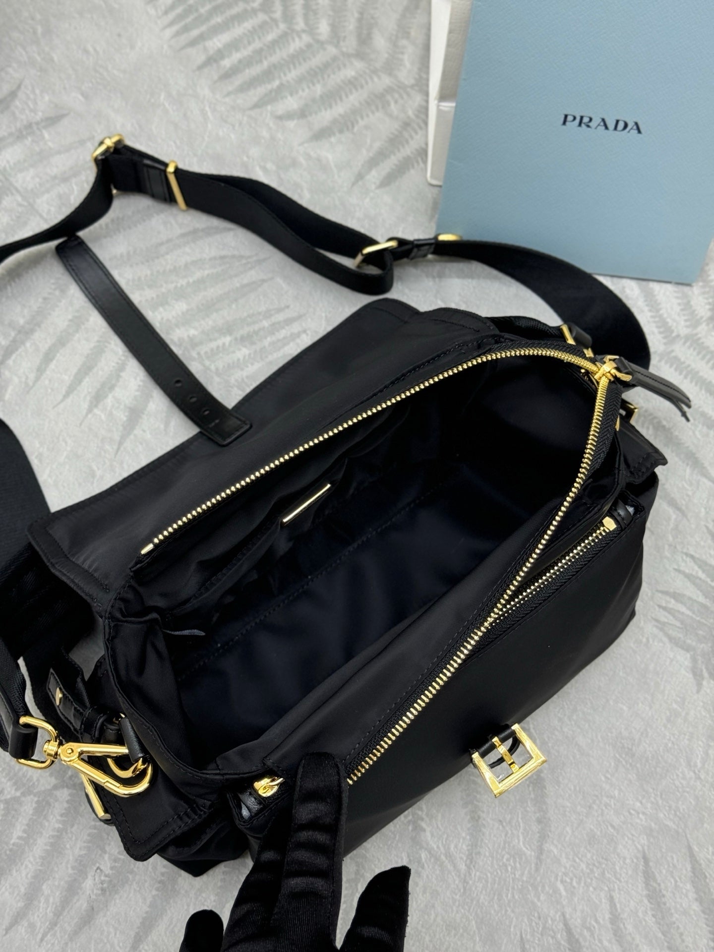 Prada 2026 Explore Shoulder Bag 30cm With Flap Black Re-Nylon
