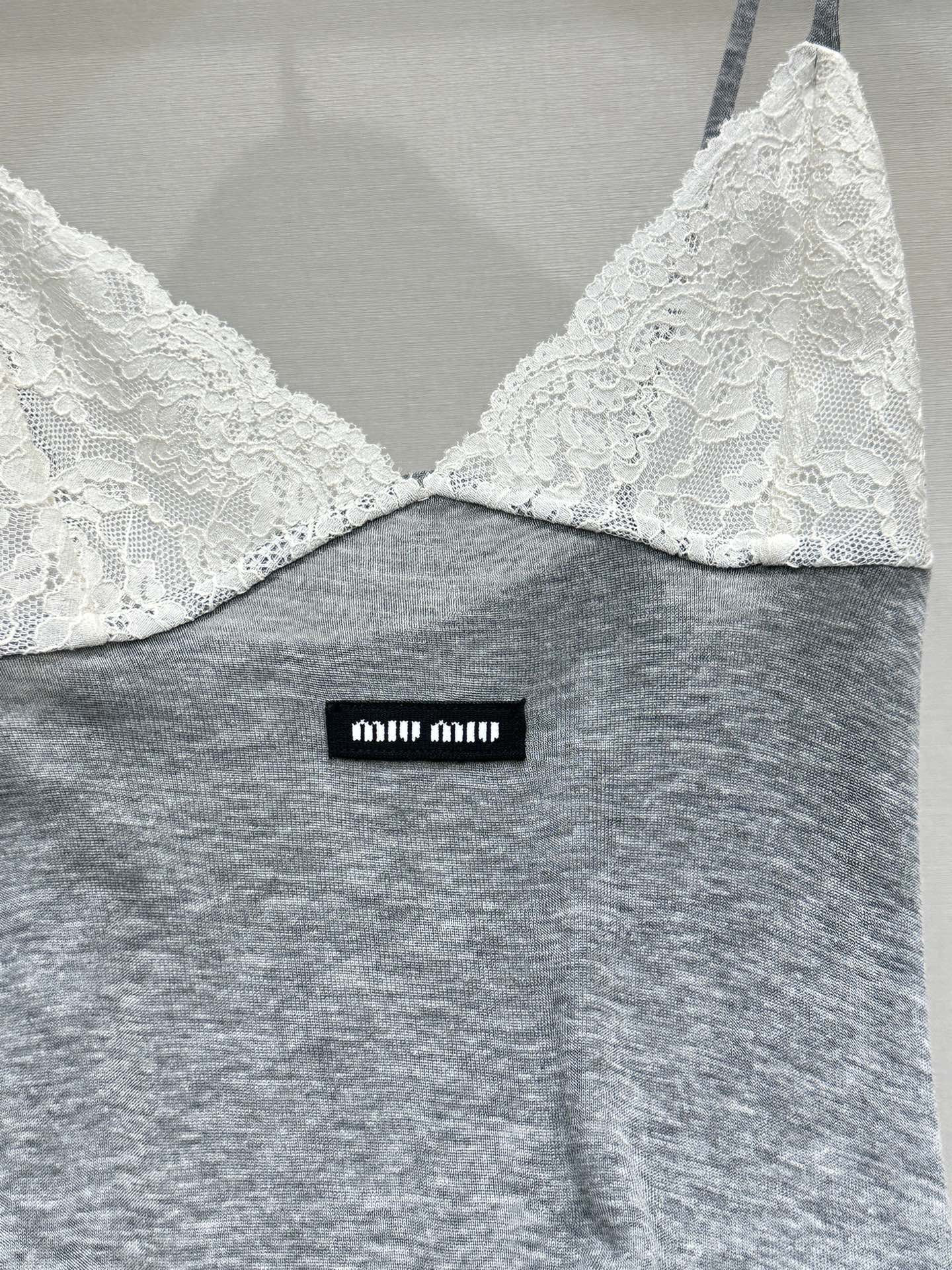 Miumiu 2026 Girlish Patchwork Slip Dress Lace Cotton 213429
