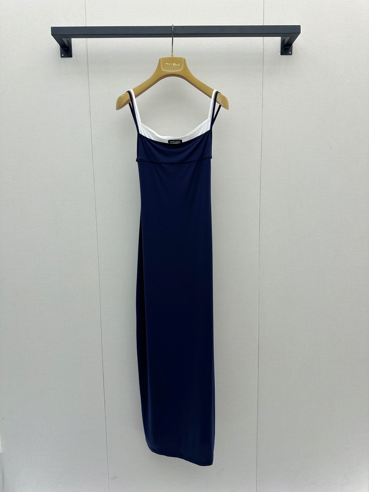 MiuMiu 2026 Slip Dress Navy White Cotton 648439