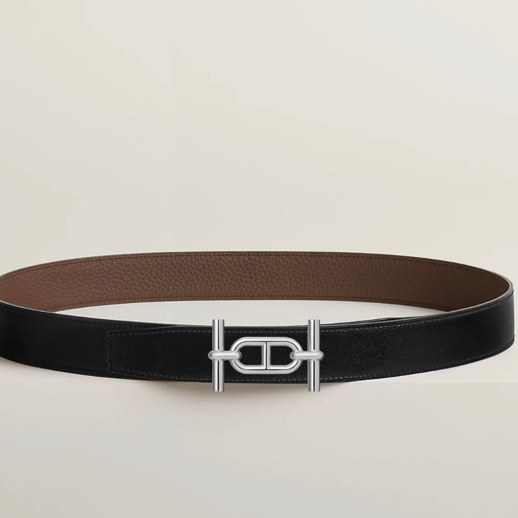 HM Ancre Buckle Belt 32mm Black Chocolate Leather 187517