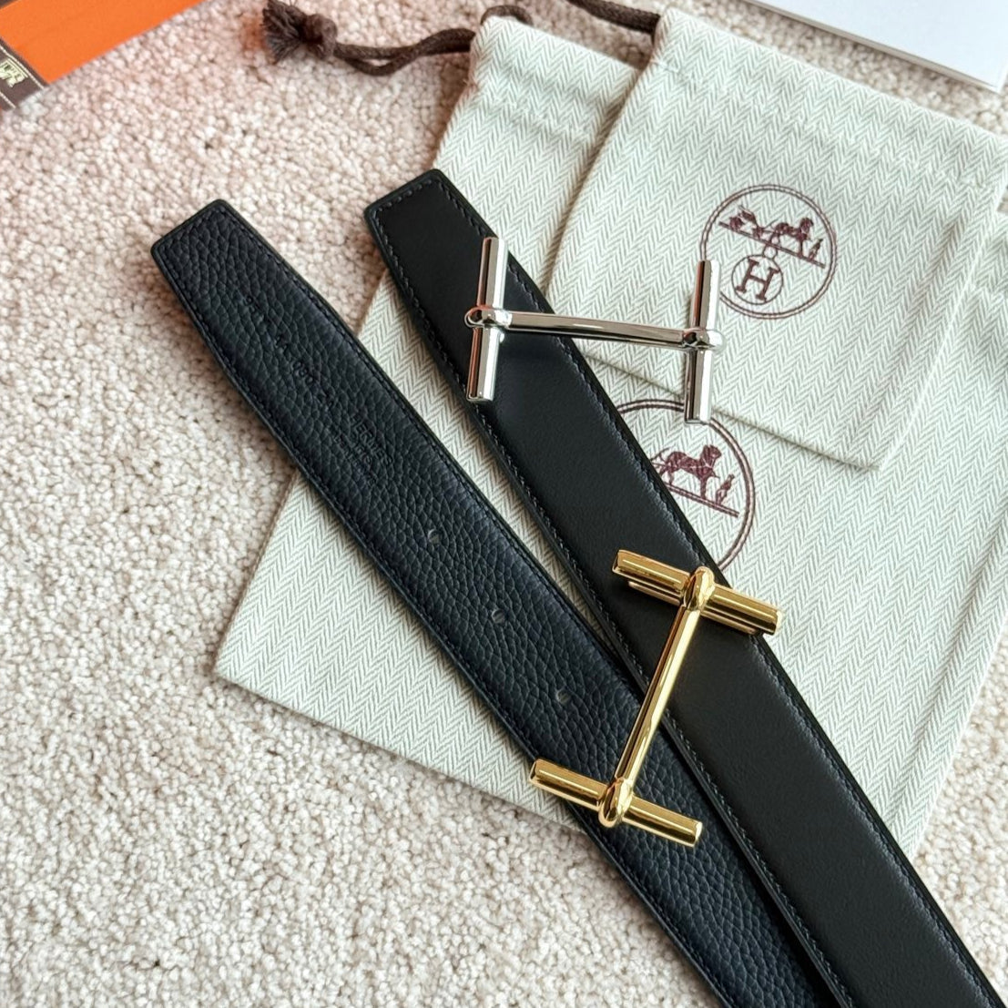 HM H d'Ancre Buckle Belt 32mm Black Leather 187772