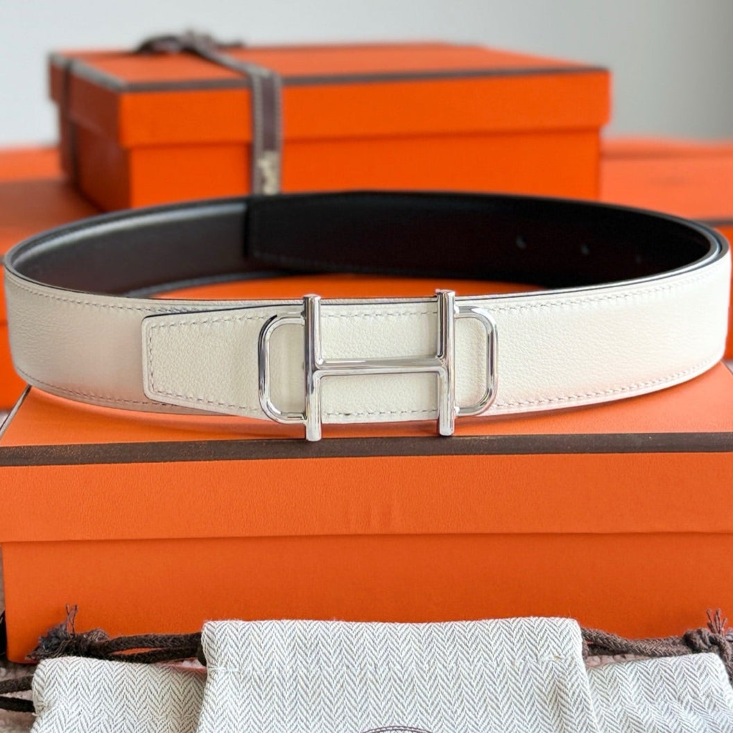 HM Silver Buckle 32mm Royal Belt Ivory Leather 188424