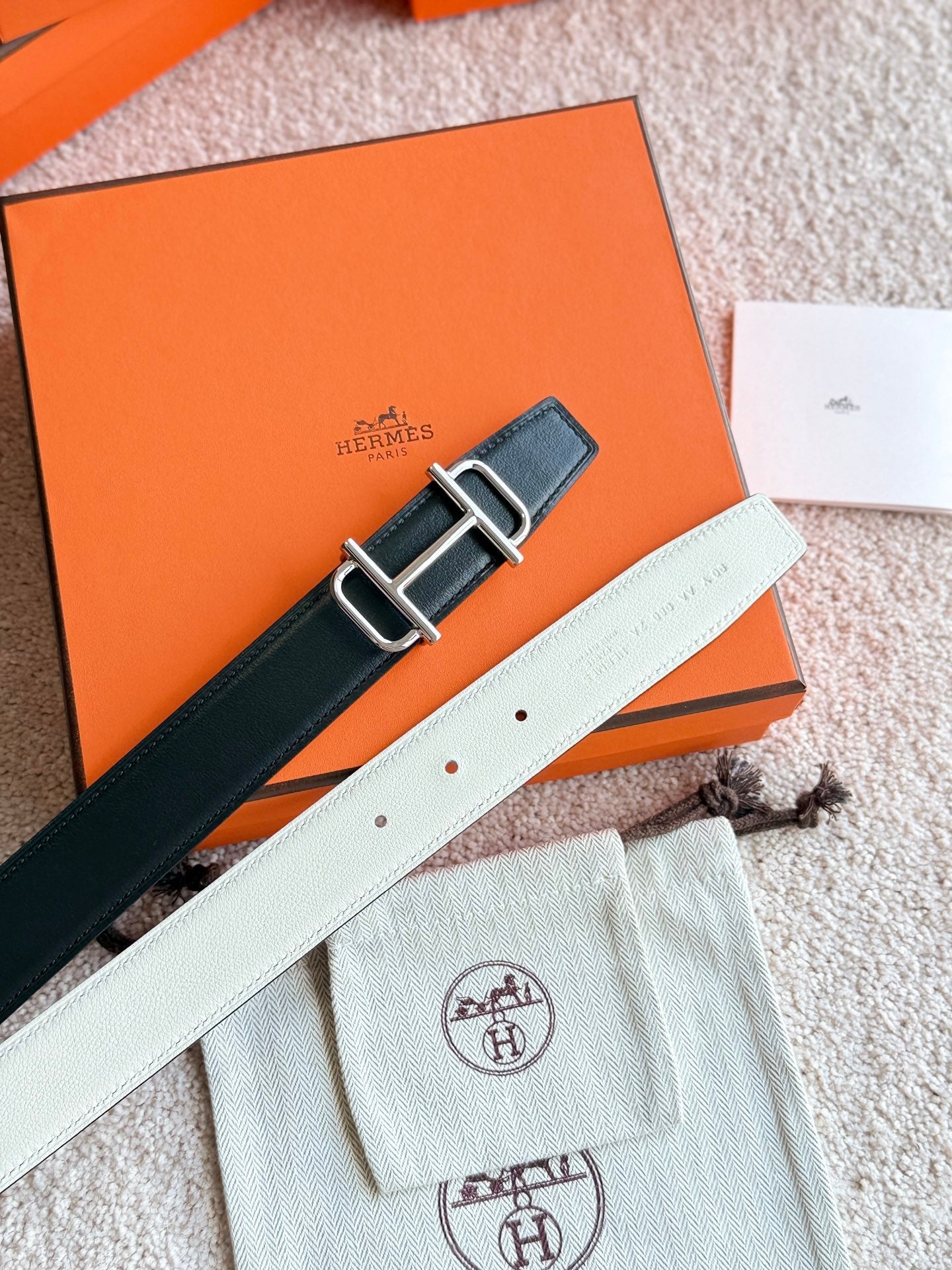 HM Silver Buckle 32mm Royal Belt Ivory Leather 188424