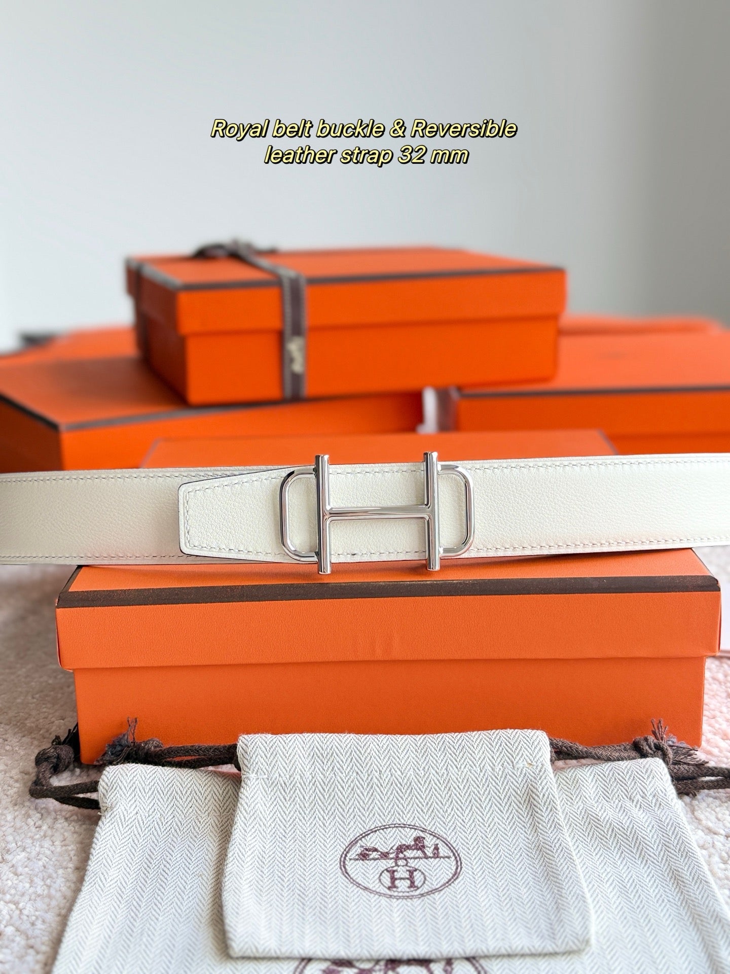 HM Silver Buckle 32mm Royal Belt Ivory Leather 188424