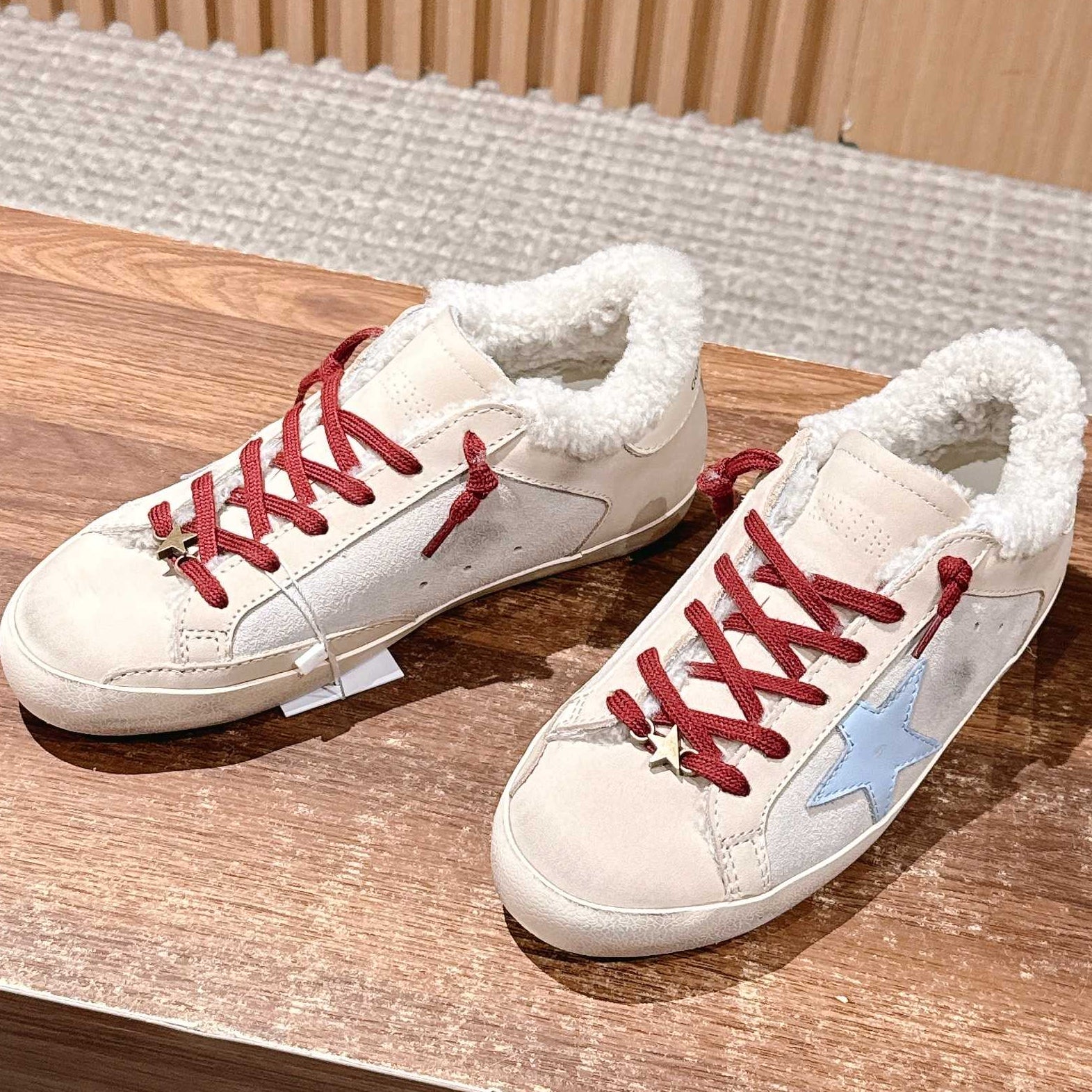 Golden Goose 2025 Wool-Lined Dirty Sneaker Beige Red mix Blue Suede 444267