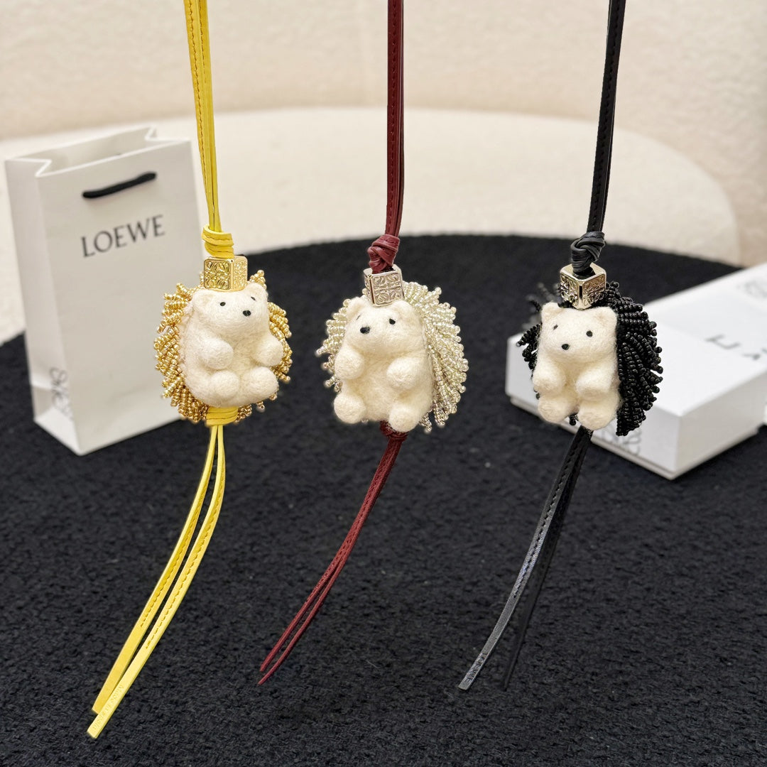 Loewe Hedgehog Charm Felt Bead and Calf
