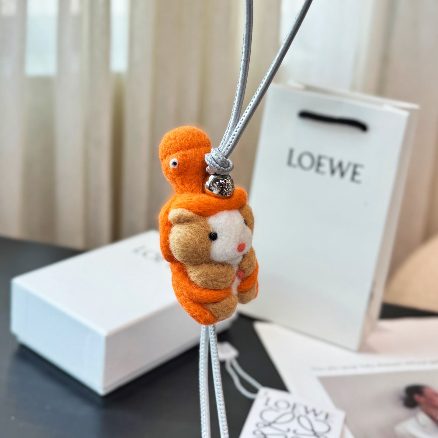 Loewe Hamster And Octopus Charm Orange Beige Felt and Calf