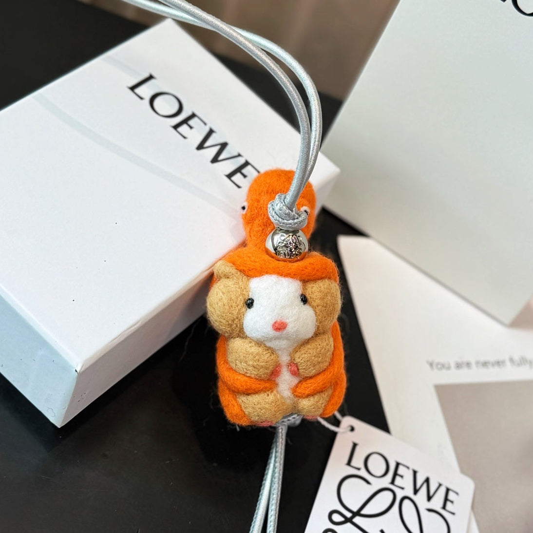 Loewe Hamster And Octopus Charm Orange Beige Felt and Calf