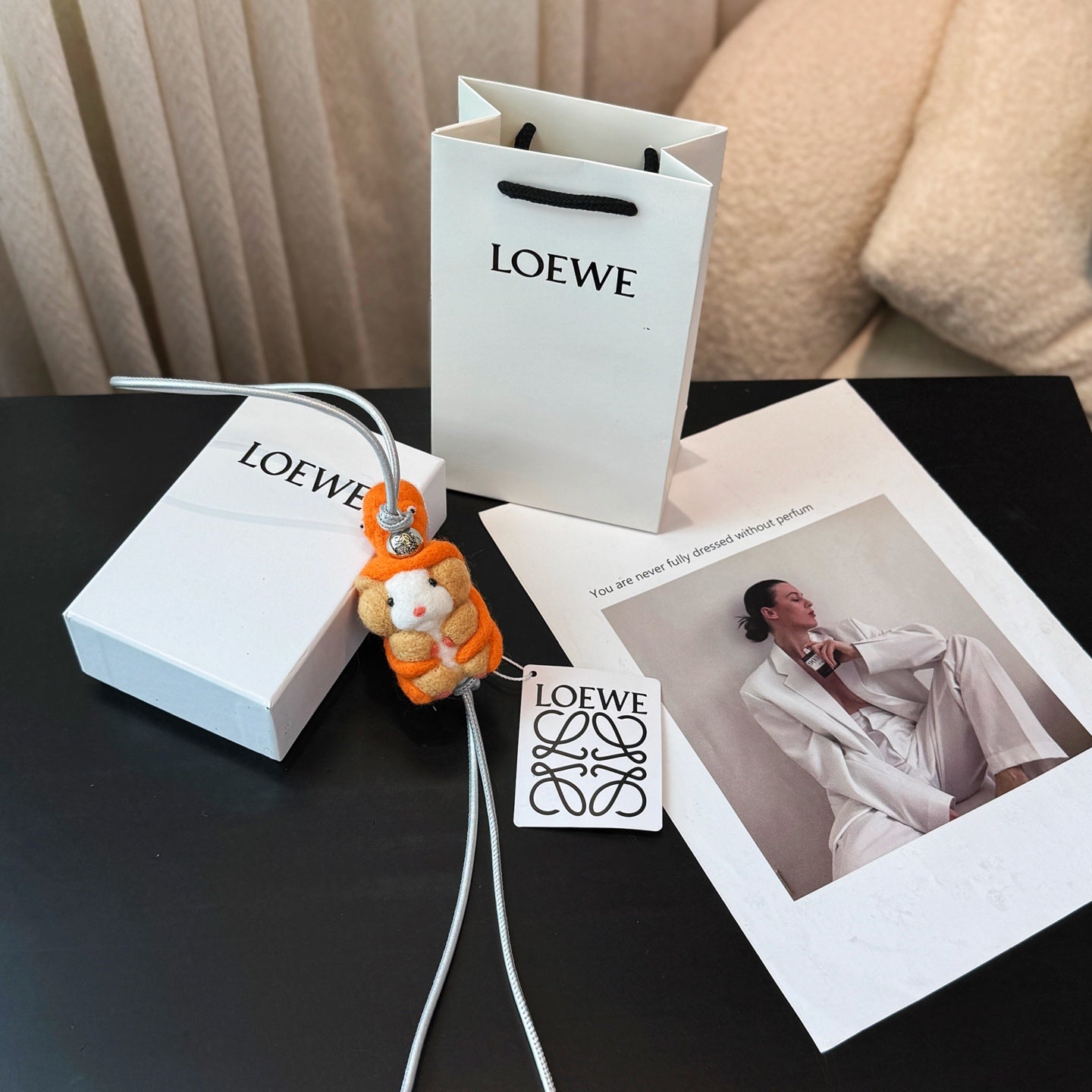 Loewe Hamster And Octopus Charm Orange Beige Felt and Calf