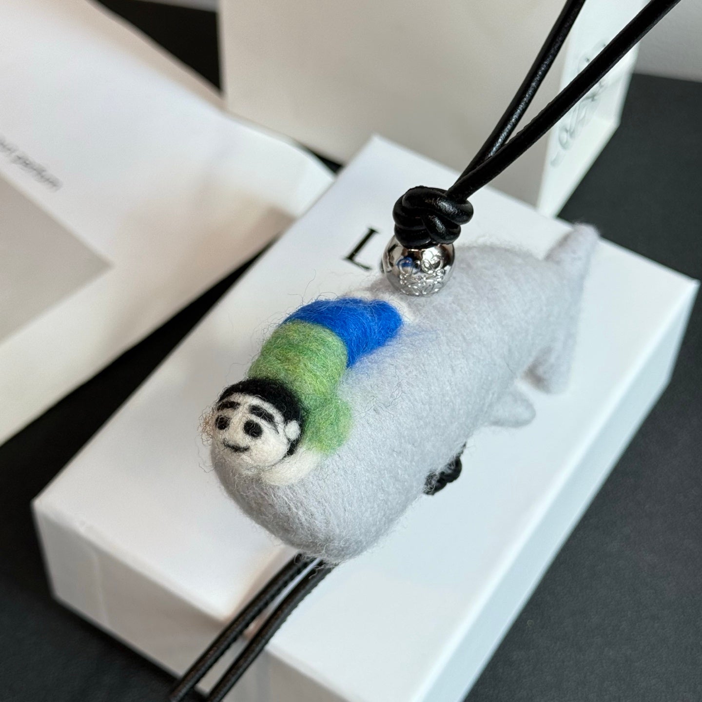 Loewe x Suna Fujita Child and Whale Charm Gray Felt and Calf