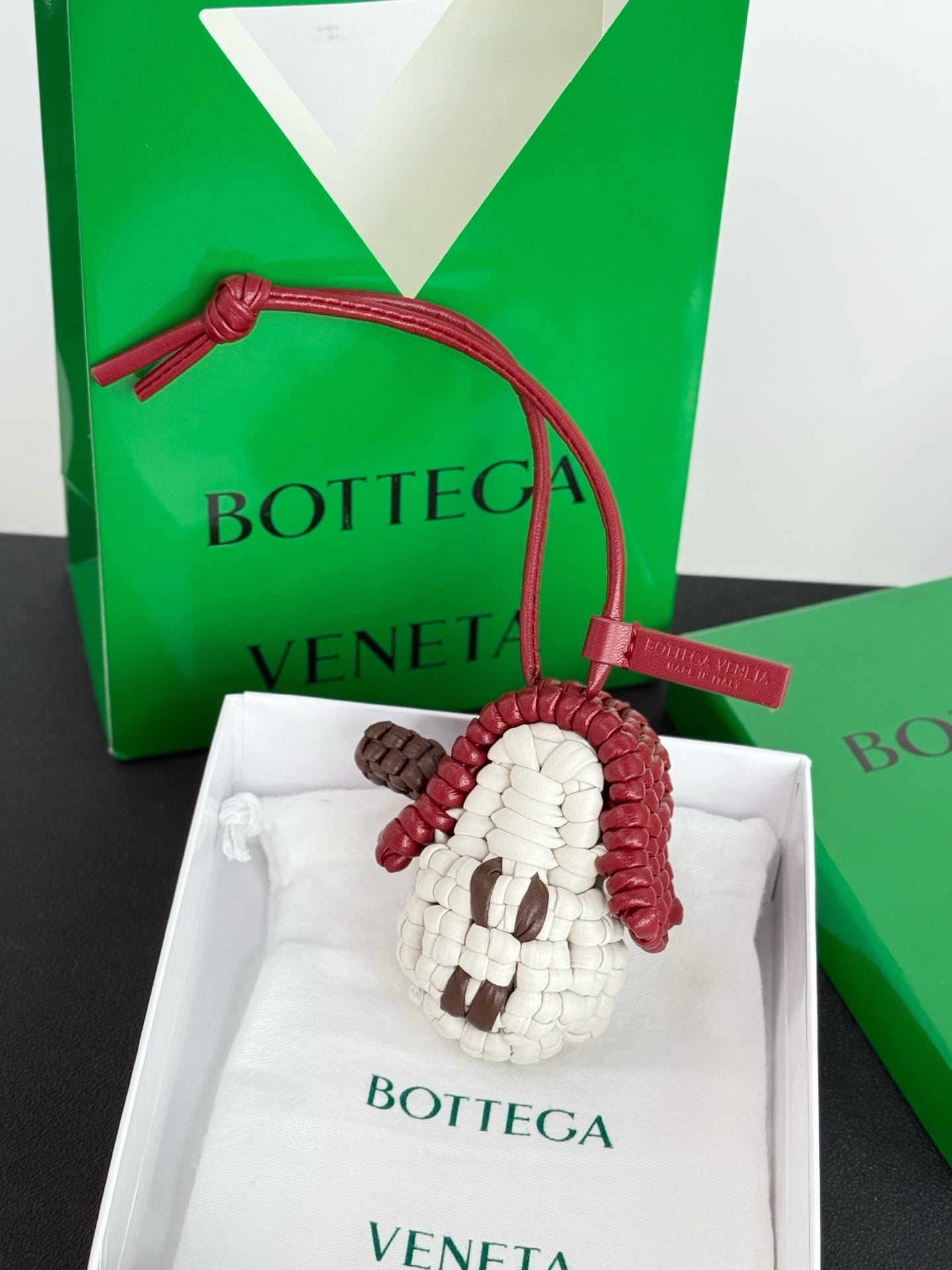 Bottega Veneta House Charm Red White Lambskin