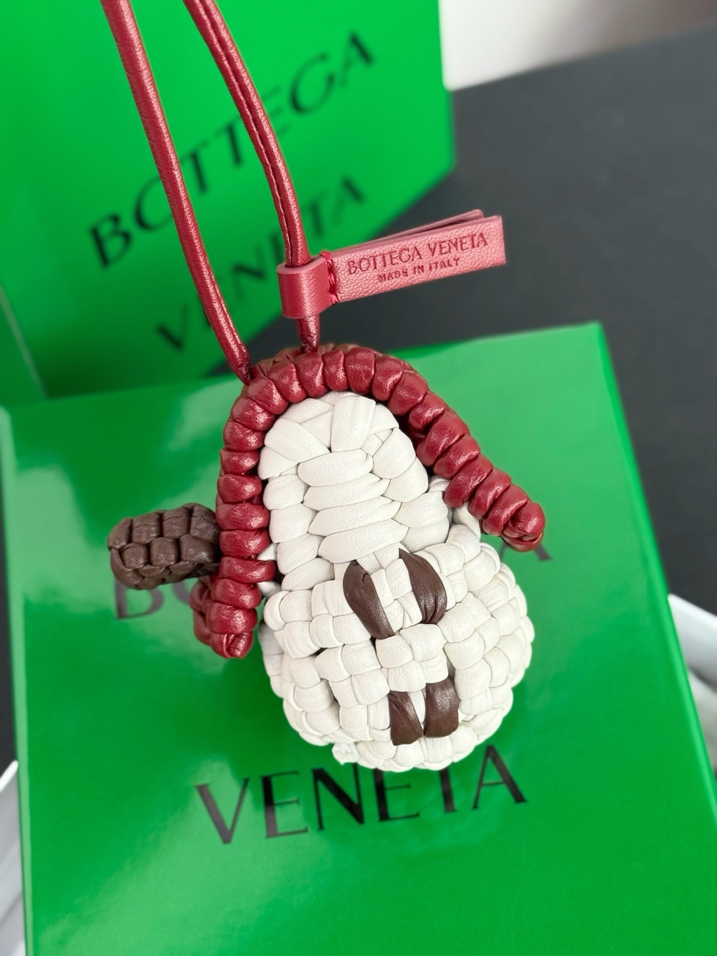 Bottega Veneta House Charm Red White Lambskin