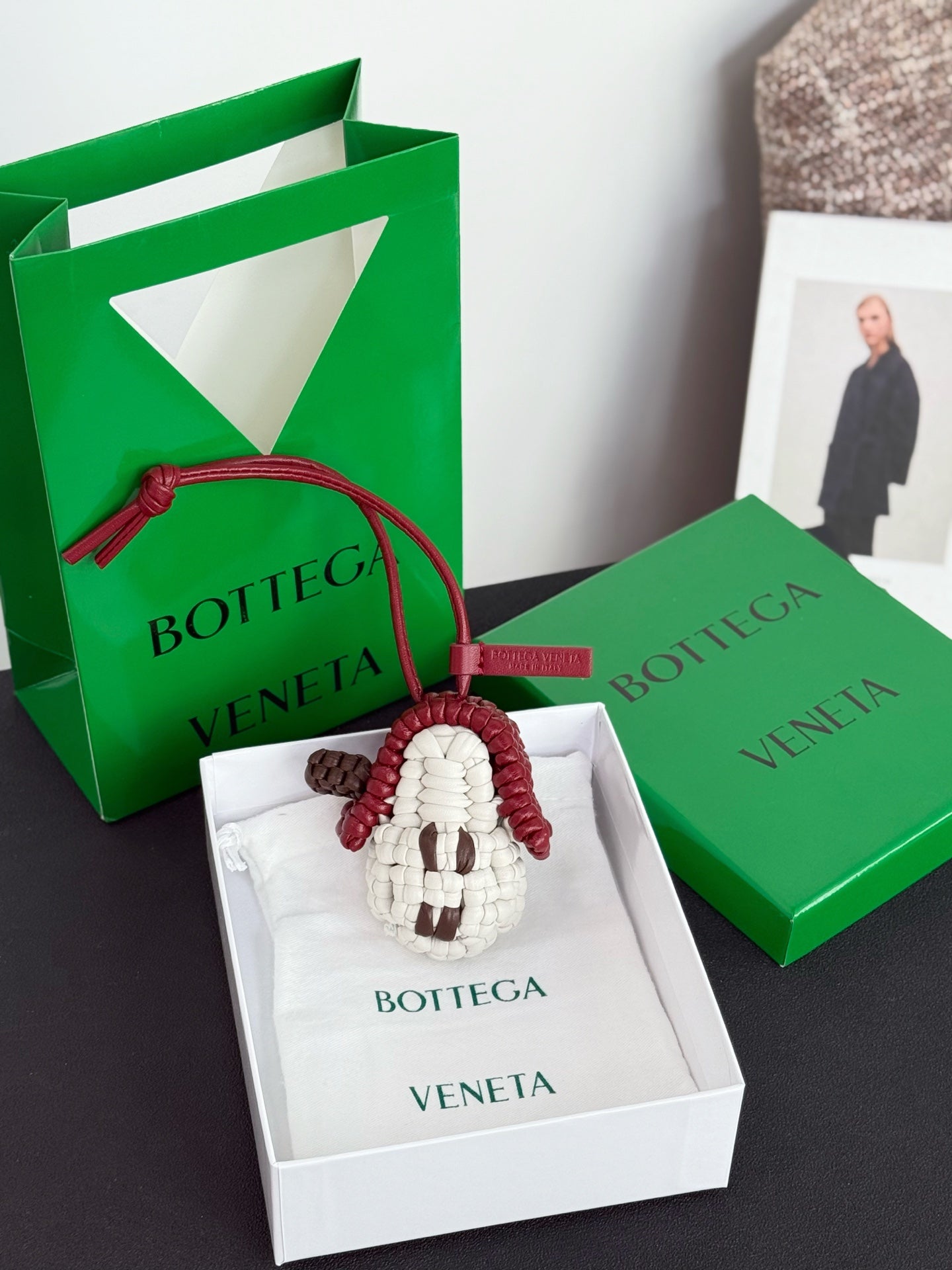 Bottega Veneta House Charm Red White Lambskin