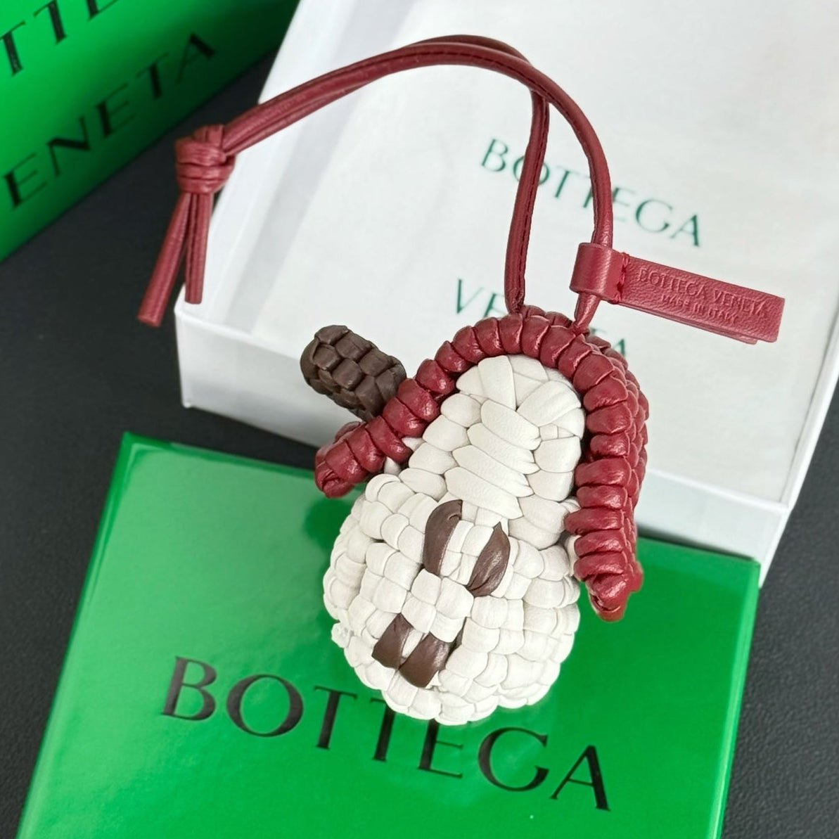 Bottega Veneta House Charm Red White Lambskin