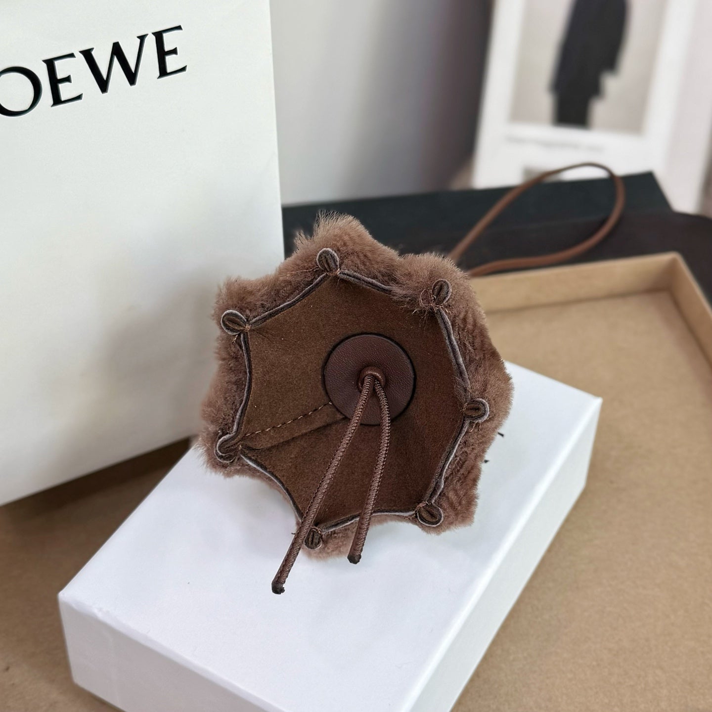 Loewe Puzz Little Elf Reindeer Charm Brown Yellow Wool