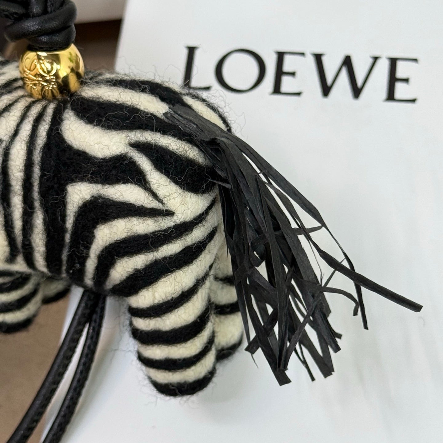 Loewe x Paula's Ibiza Zebra Bag Charm Black And Off-white Raffia Leather