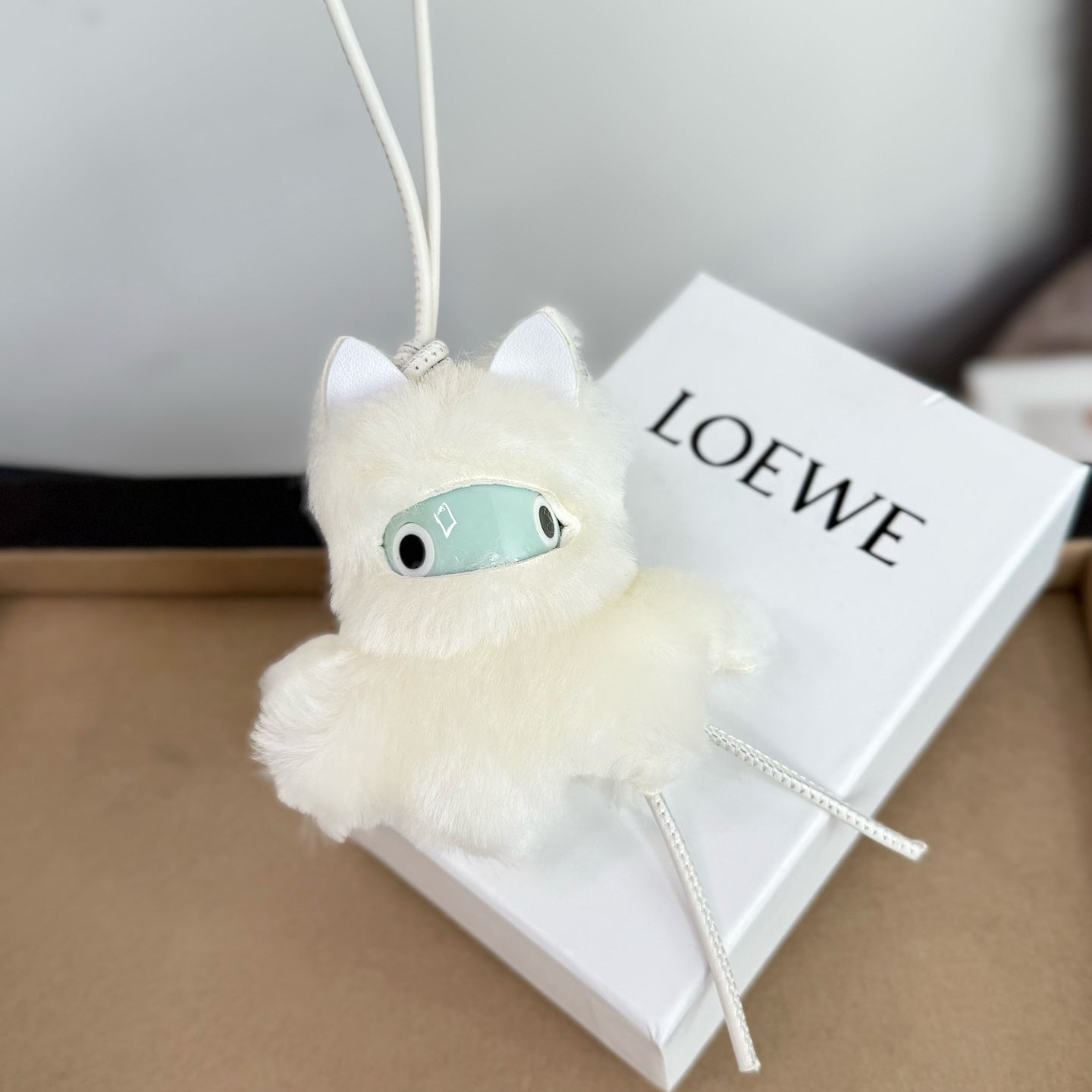 Loewe Snow Bunny Charm White Shearling and Acetate