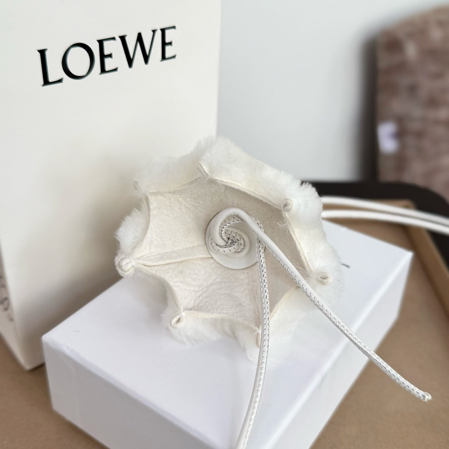 Loewe Snow Bunny Charm White Shearling and Acetate
