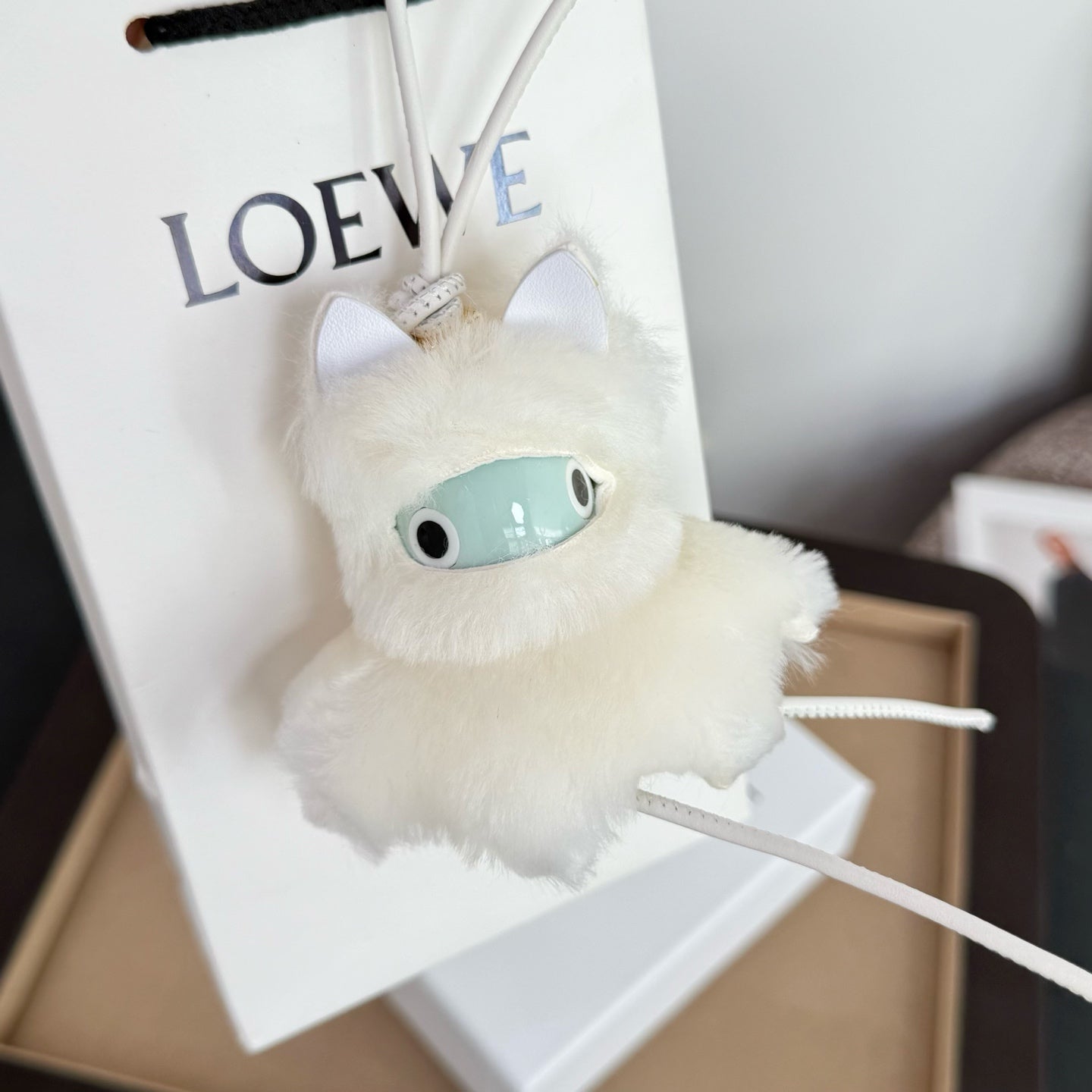 Loewe Snow Bunny Charm White Shearling and Acetate