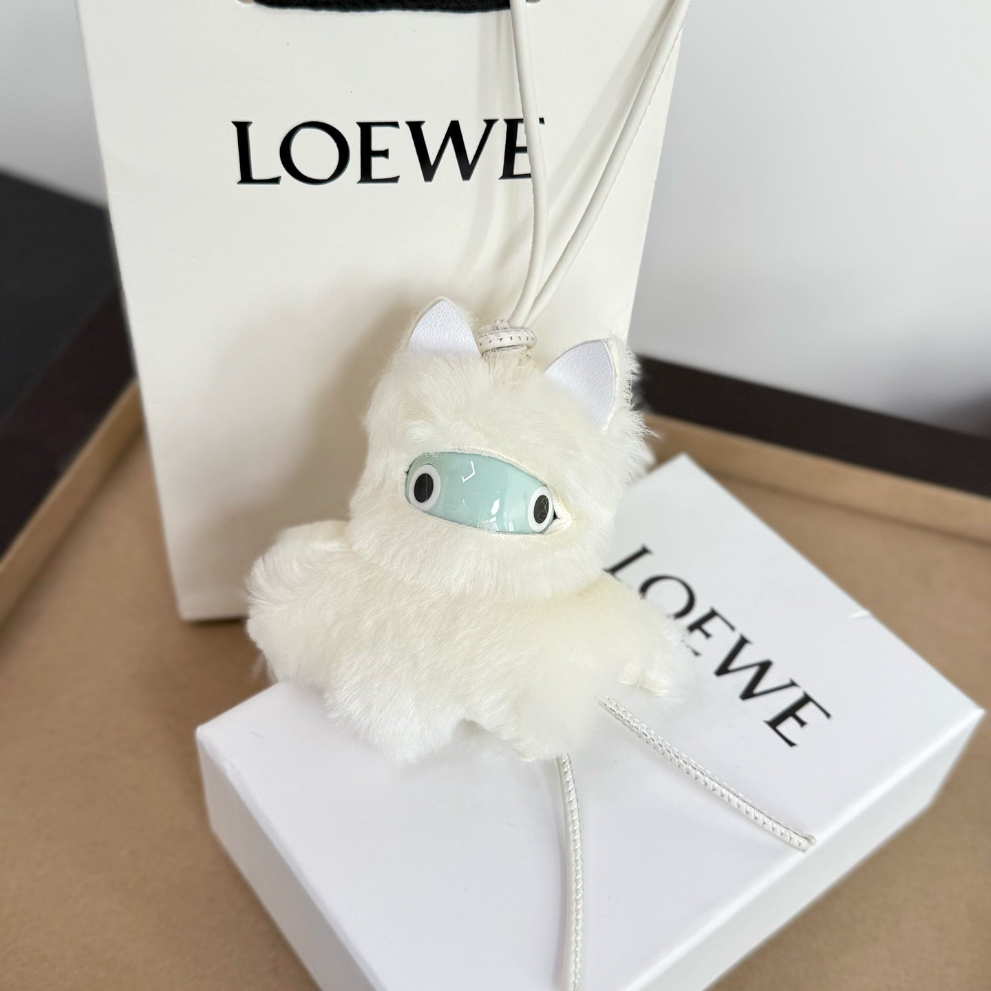 Loewe Snow Bunny Charm White Shearling and Acetate