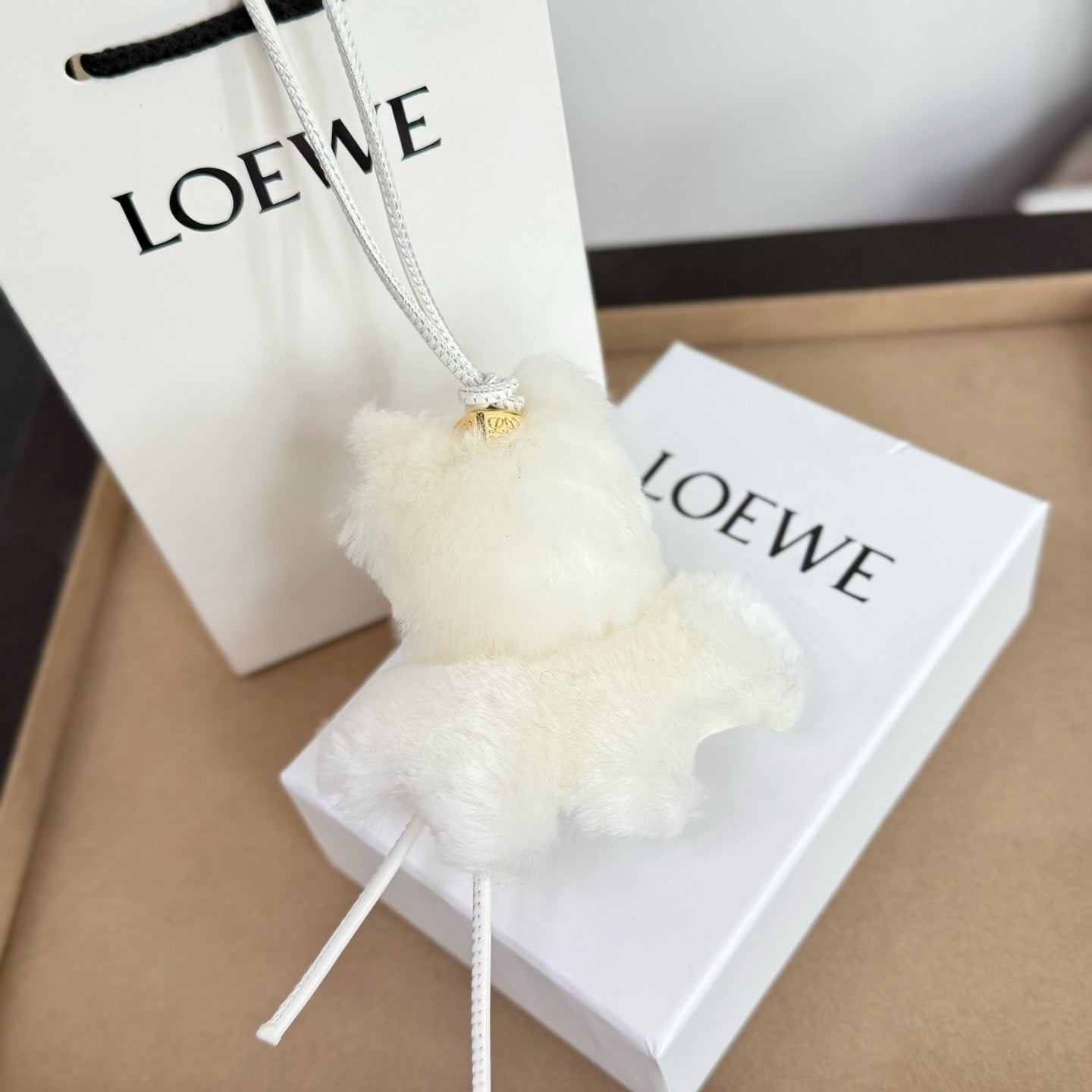 Loewe Snow Bunny Charm White Shearling and Acetate