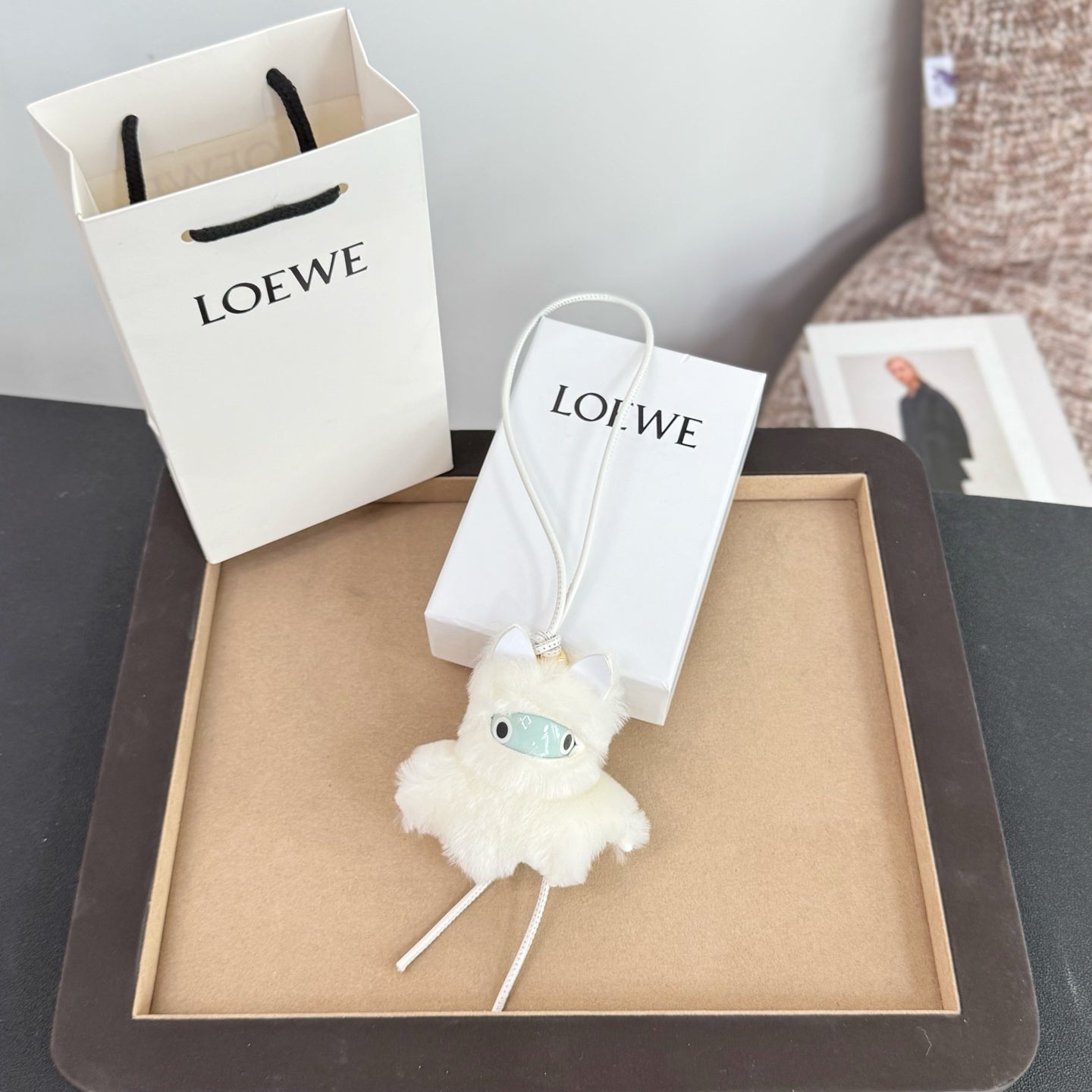 Loewe Snow Bunny Charm White Shearling and Acetate