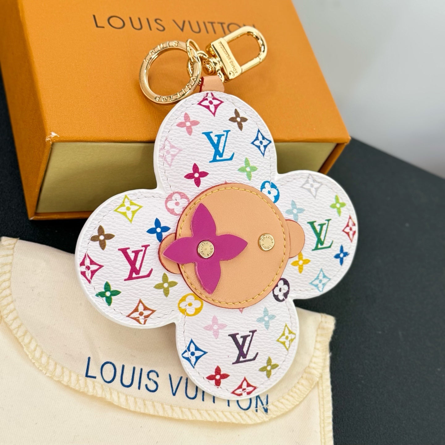 LV x TM Vivienne Head Bag Charm in Monogram Multicolor White Canvas