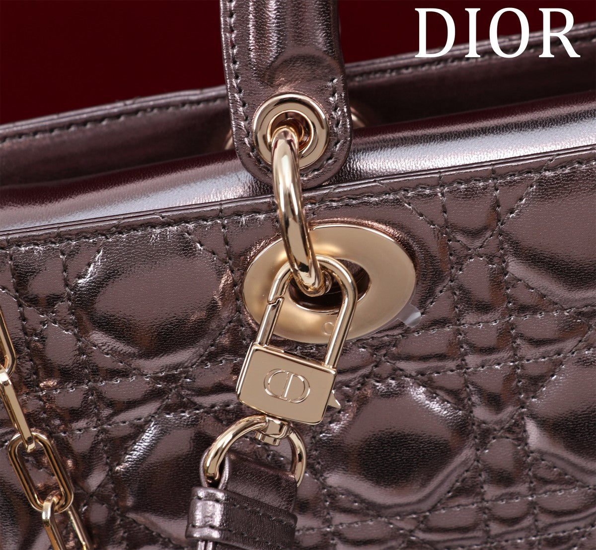 medium lady d-joy 26 dark purple metalic lambskin