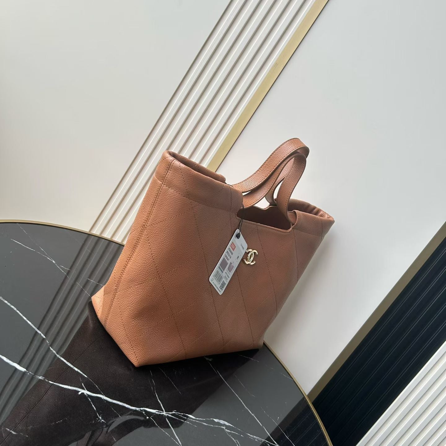 Chanel 2026 Preppy Tote Bag 30cm Brown And Black Grained Calfksin