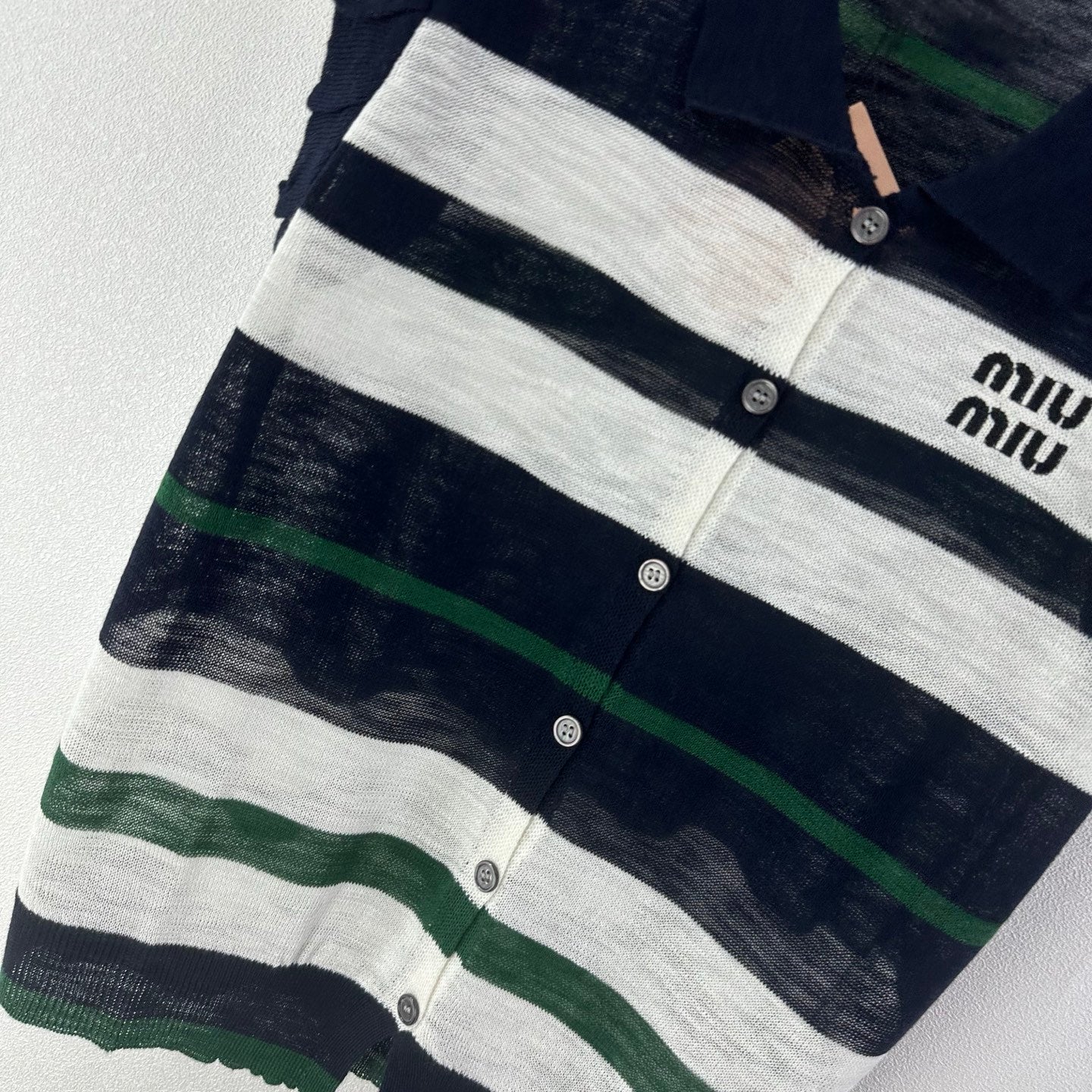Miumiu 2026 Striped Polo Shirt Navy Blue Cotton 395629