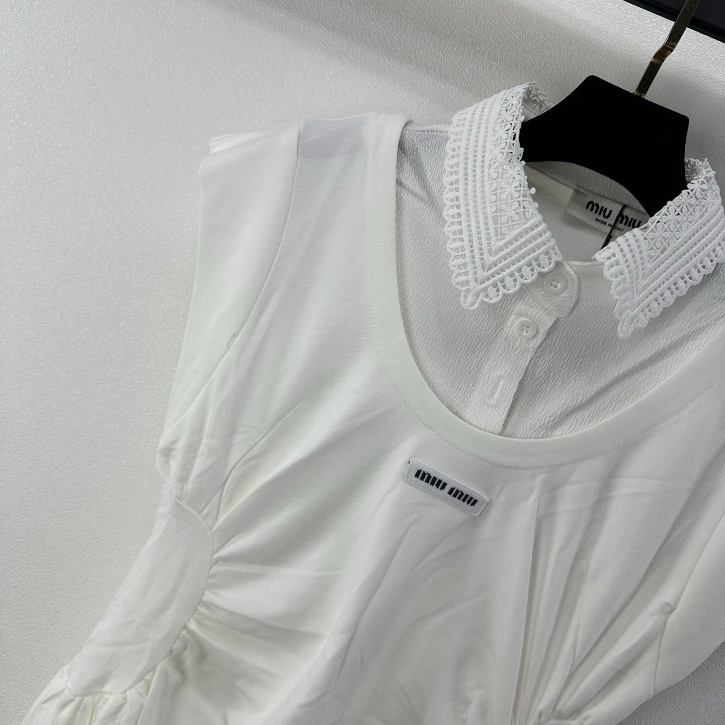Miumiu 2026 Lace Short-sleeved Dress White Cotton 395700