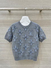 LV 25 Knitted Short-Sleeved Top Grey Wool