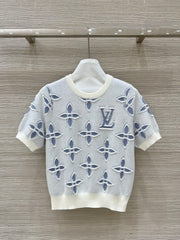 LV 25 Knitted Short-Sleeved Top Blue Wool