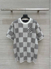 LV 25 Plaid T Shirt White Grey Cotton
