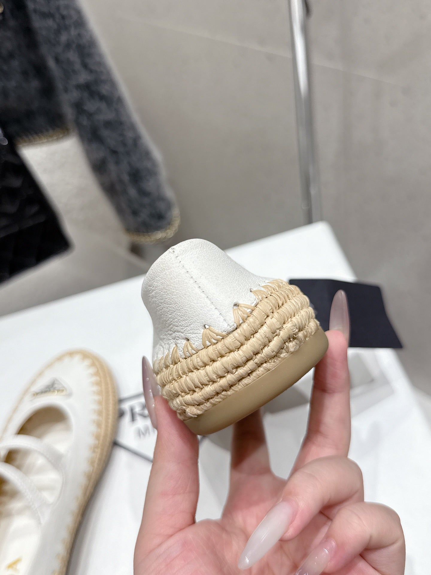 Pra 2025 Ballet Flat White Beige Cowhide Woven 554288