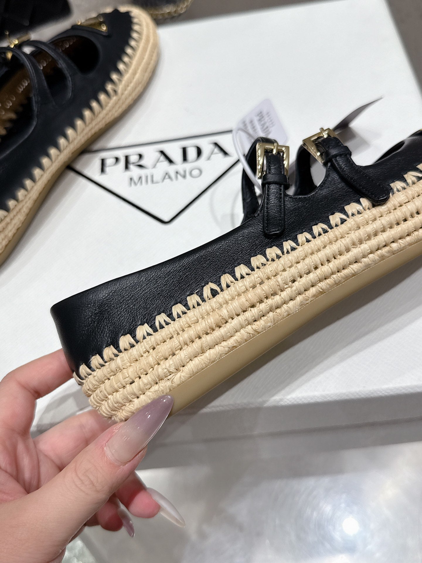 Pra 2025 Ballet Flat Black Beige Cowhide Woven 554289