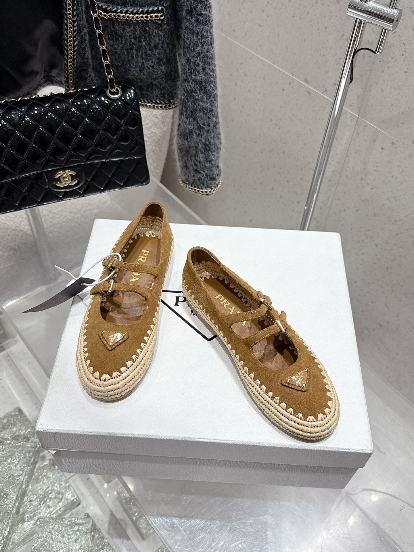 Pra 2025 Ballet Flat Brown Beige Suede Woven 554290