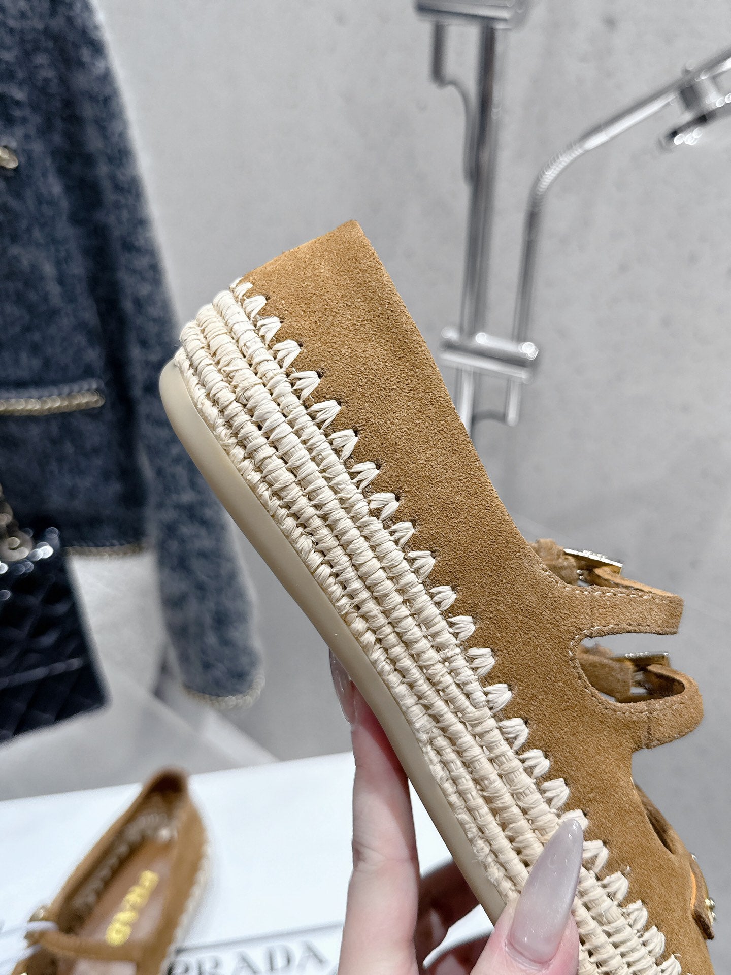 Pra 2025 Ballet Flat Brown Beige Suede Woven 554290