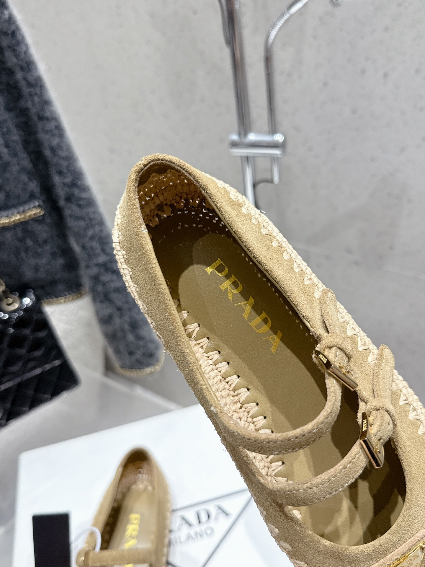 Pra 2025 Ballet Flat Beige Suede Woven 554291