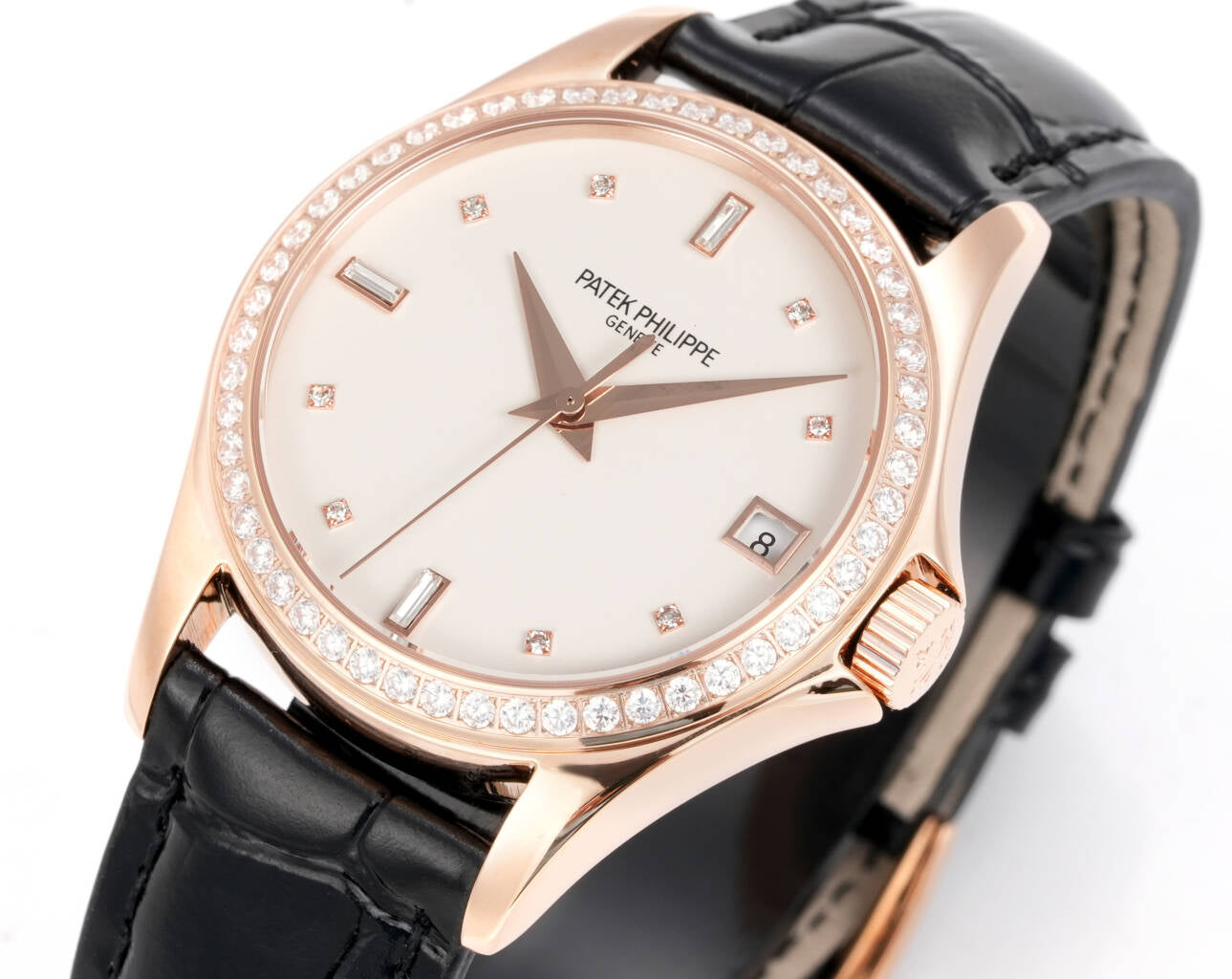 Patek Philippe Calatrava 37mm White Dial Black Leather Strap Watch