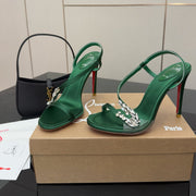 CL Diamond Sandals 10.5cm Green Silk 299881