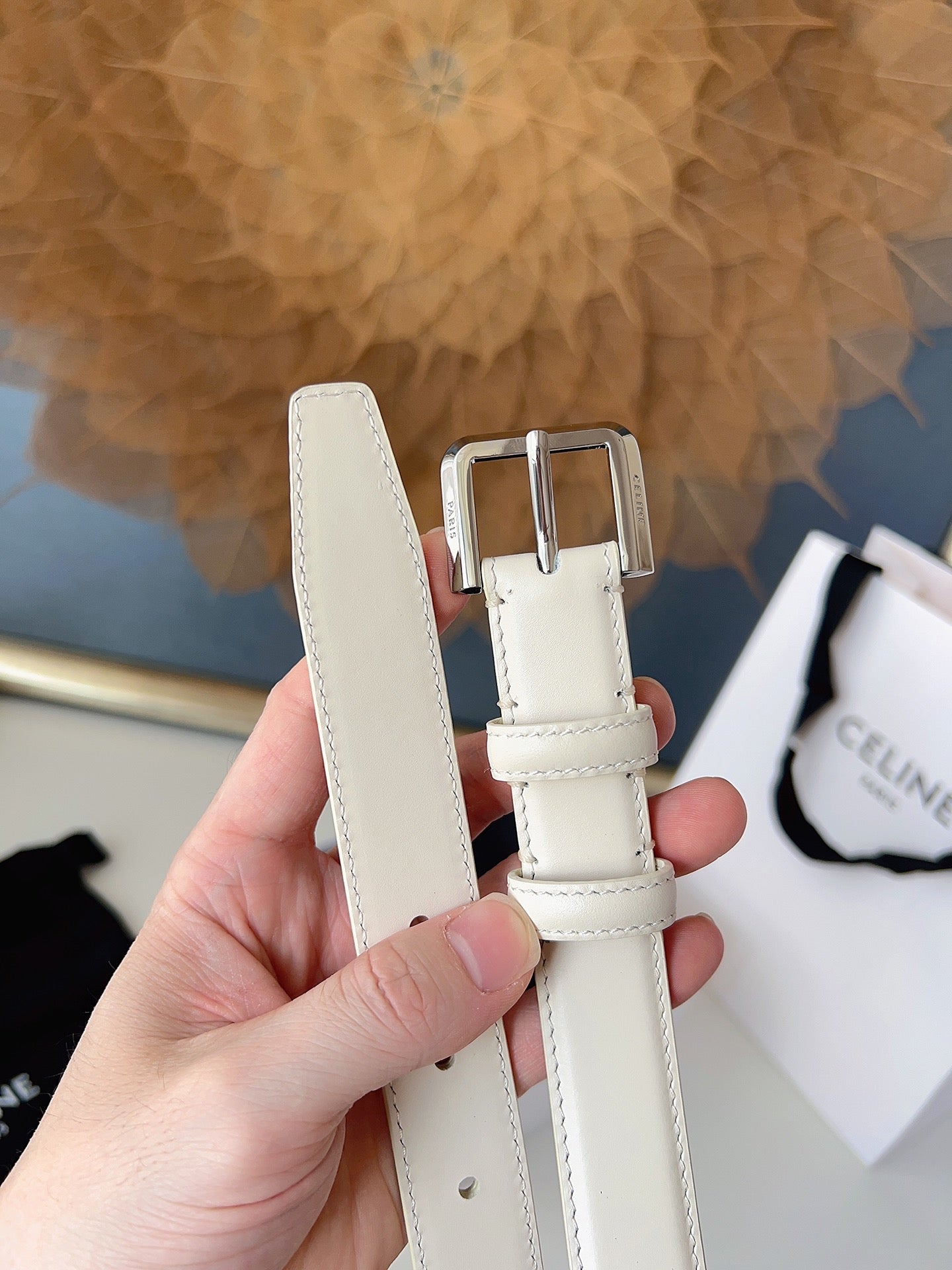 CL Sliver 25mm Triomphe Belt White Cowhide 616409